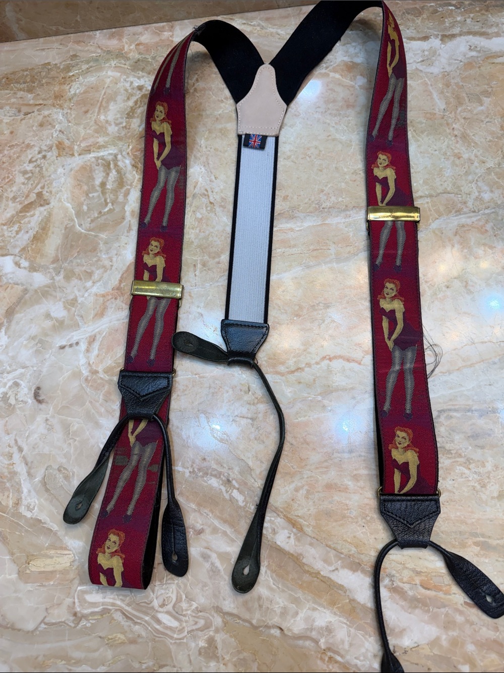 Albert Thurston Pin-Up Pattern Suspenders w/Leather Tabs Rare Limited Edition